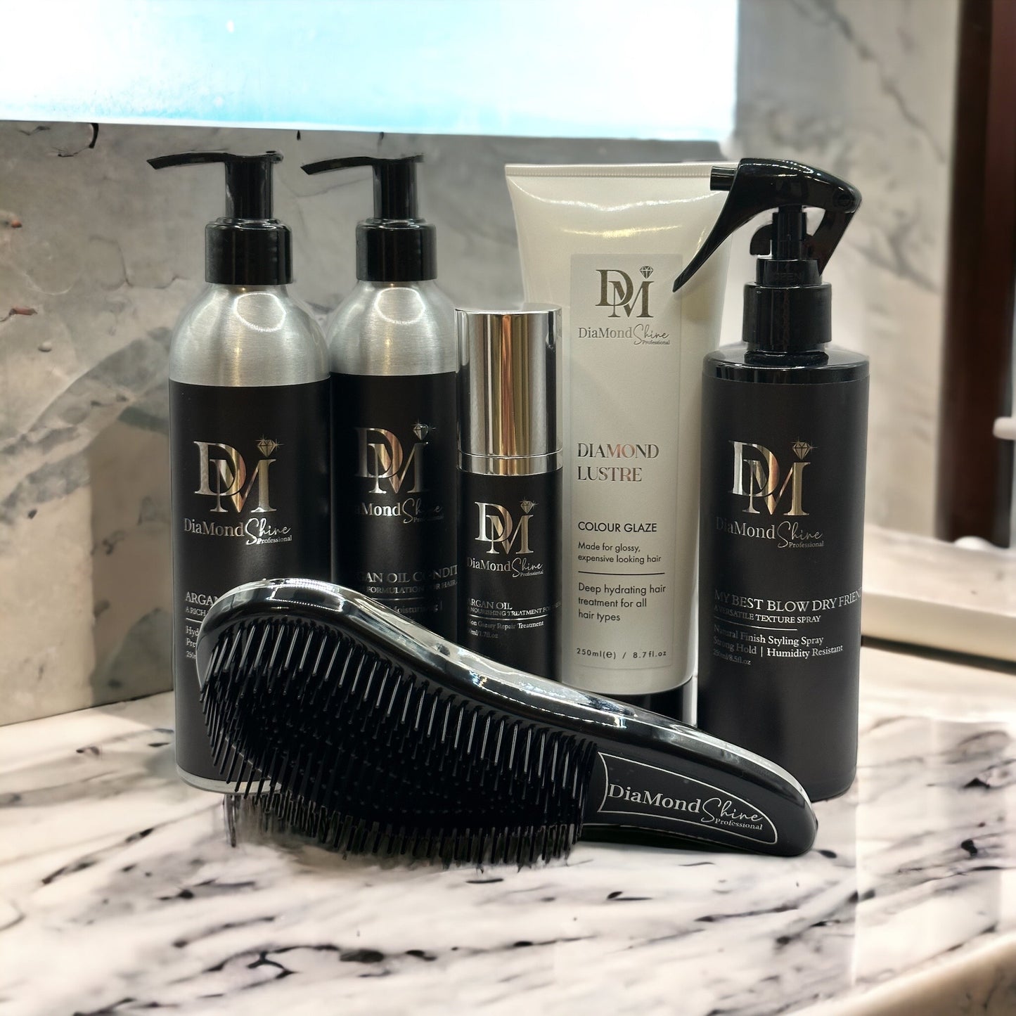 DiaMond Shine Full Recovery Set for Smooth ,Healthy and Shiny Hair + Detangling Brush